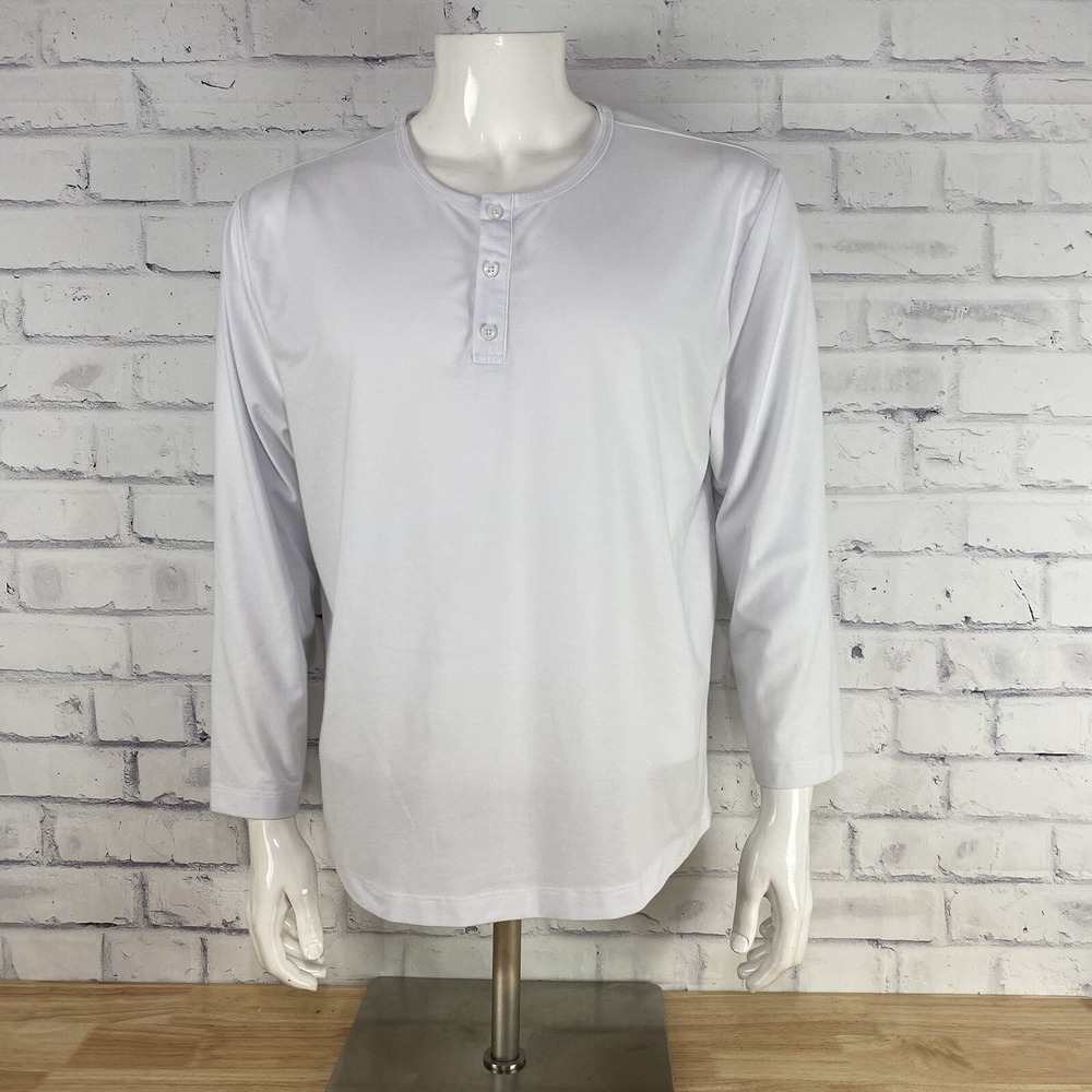 Cuts Shirt Men's XL SLIM Long Sleeve Henley Style White‎ Curve Hem (XXL tag)